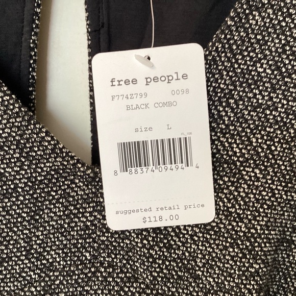 NWT Free People Heartstopper 3/4 Sleeve V-Neck Tweed Mini Dress - Black - L - Picture 8 of 9